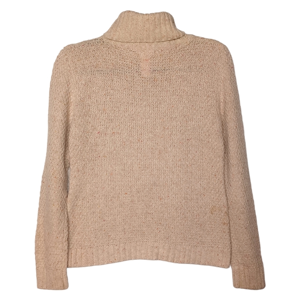 TULLE Colorful Pink Yellow Orange Speckled Print Cream Knit Long Sleeve Sweater - Picture 4 of 7